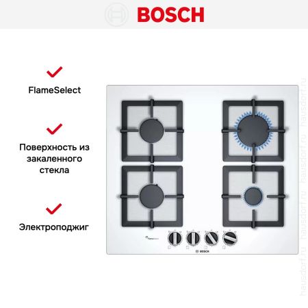 Газовая варочная панель Bosch PPP6A2B20O - купить онлайн, цена 70 000.42 ₽, стоимость доставки по МСК и РФ от 300 рублей, заказать сейчас! Газовая варочная панель Bosch PPP6A2B20O купить за 70 000.42 ₽ в Москве с доставкой по РФ