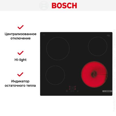Электрическая варочная панель Bosch PKE611BA2E - купить онлайн, цена 36 980.41 ₽, стоимость доставки по МСК и РФ от 300 рублей, заказать сейчас! Электрическая варочная панель Bosch PKE611BA2E купить за 36 980.41 ₽ в Москве с доставкой по РФ