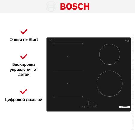 Индукционная варочная панель Bosch PVS611BB6E - купить онлайн, цена 84 240.30 ₽, стоимость доставки по МСК и РФ от 300 рублей, заказать сейчас! Индукционная варочная панель Bosch PVS611BB6E купить за 84 240.30 ₽ в Москве с доставкой по РФ