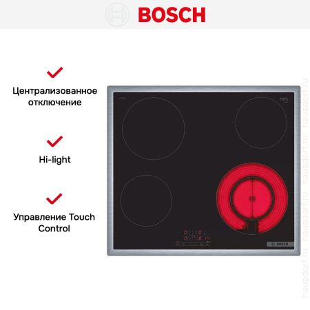 Электрическая варочная панель Bosch PKF645BB2E - купить онлайн, цена 102 000.30 ₽, стоимость доставки по МСК и РФ от 300 рублей, заказать сейчас! Электрическая варочная панель Bosch PKF645BB2E купить за 102 000.30 ₽ в Москве с доставкой по РФ