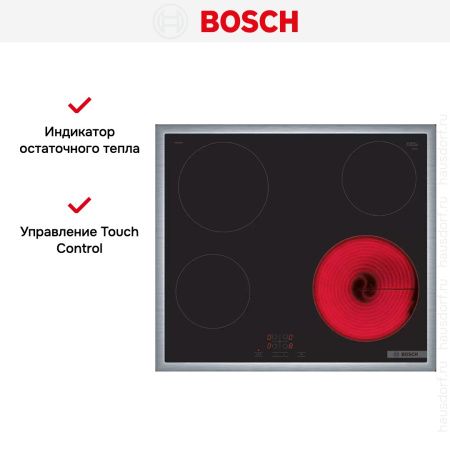 Электрическая варочная панель Bosch PKE645BA2E - купить онлайн, цена 36 000.40 ₽, стоимость доставки по МСК и РФ от 300 рублей, заказать сейчас! Электрическая варочная панель Bosch PKE645BA2E купить за 36 000.40 ₽ в Москве с доставкой по РФ